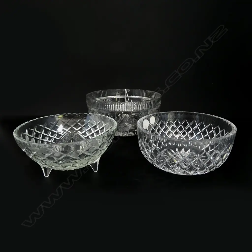 TWO CUT CRYSTAL BOWLS + 1 PRESSED GLASS Image 1++