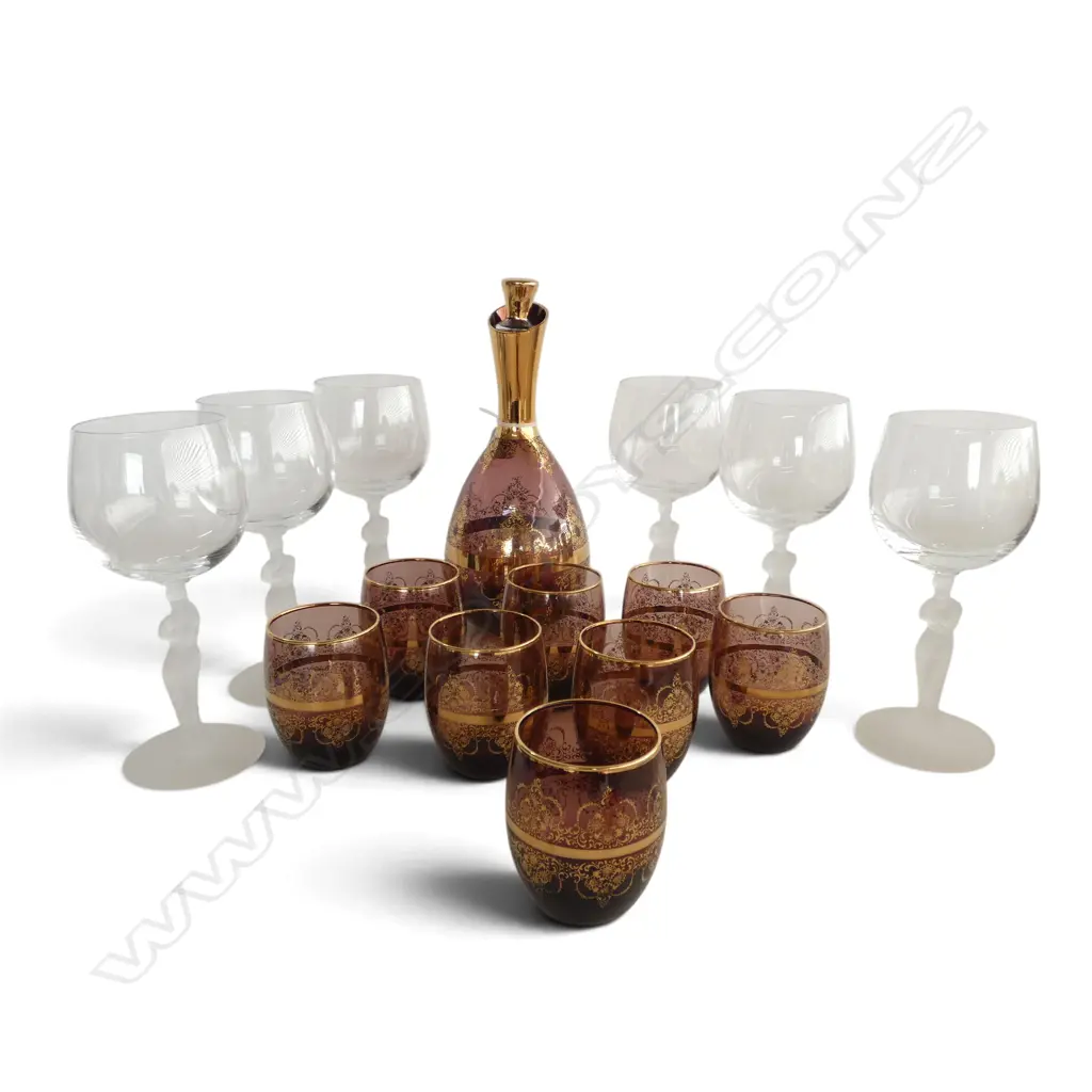 6 VENUS WINE GLASSES H.185mm + 9 PCE VENETIAN DRINKS SET (8 CUPS & DECANTER) Image 1++