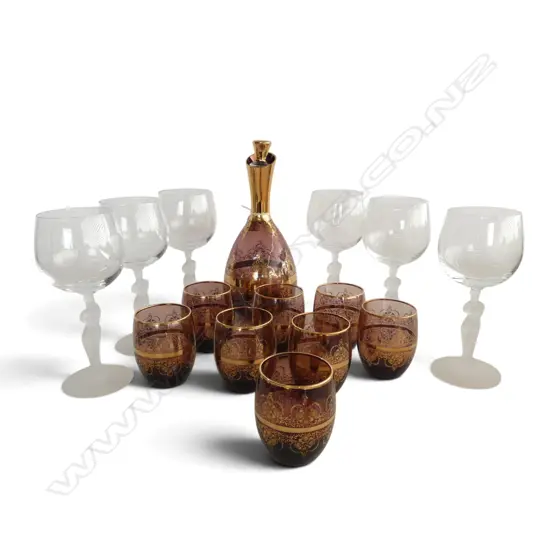 6 VENUS WINE GLASSES H.185mm + 9 PCE VENETIAN DRINKS SET (8 CUPS & DECANTER)