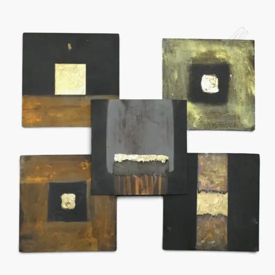 5 DESIGNER POTTERY WALL TILES acquired London, Kensington Design Est. 1984, 355x360mm