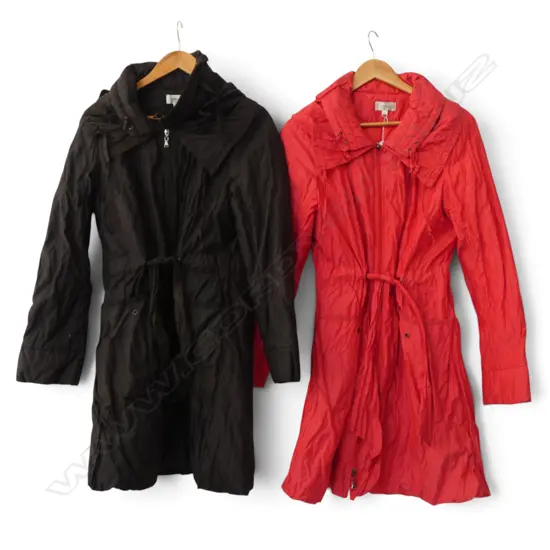 2 SZ 10-12 WOMEN'S COATS, RED & BLK, says size 14 but smaller, red one marked on collar