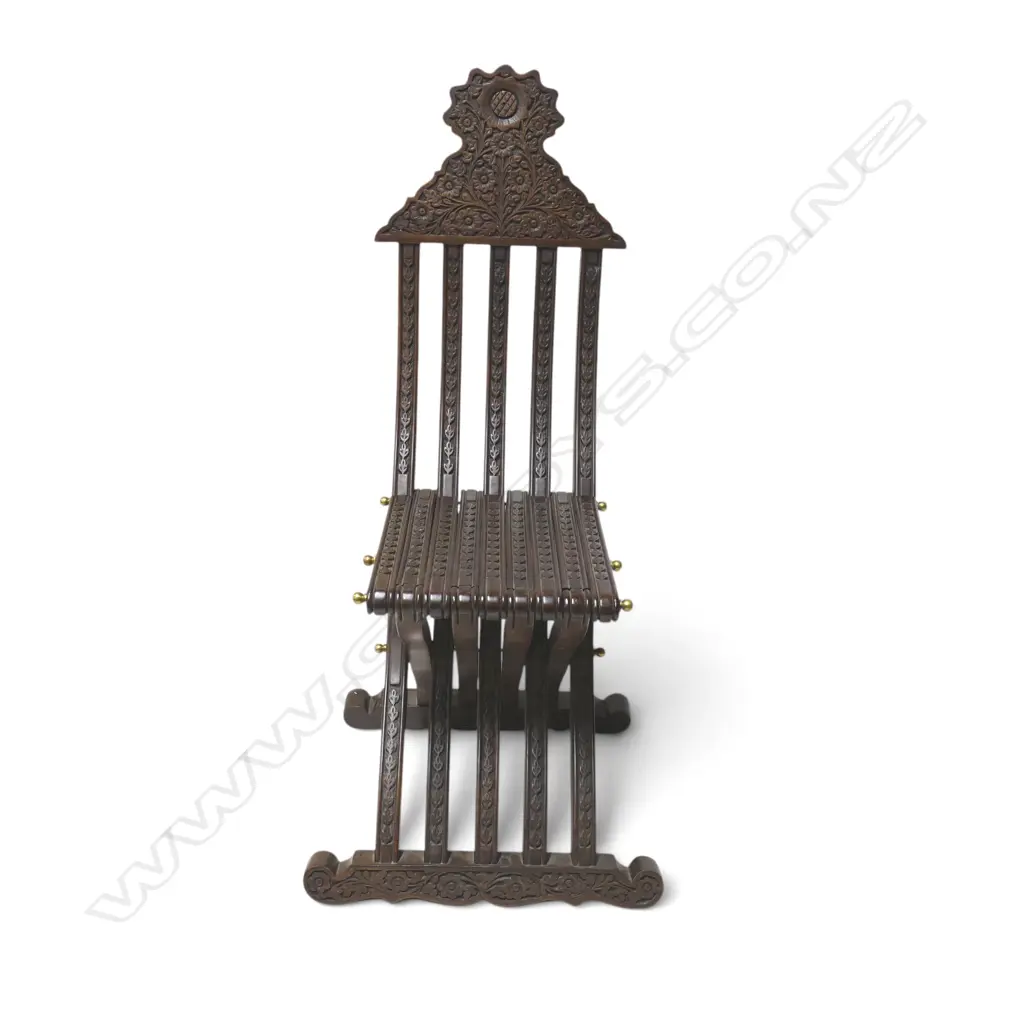 HIGHLY CARVED WOODEN ANGLO-INDIAN FOLDING CHAIR,1100 X 400 X 300MM Image 1++
