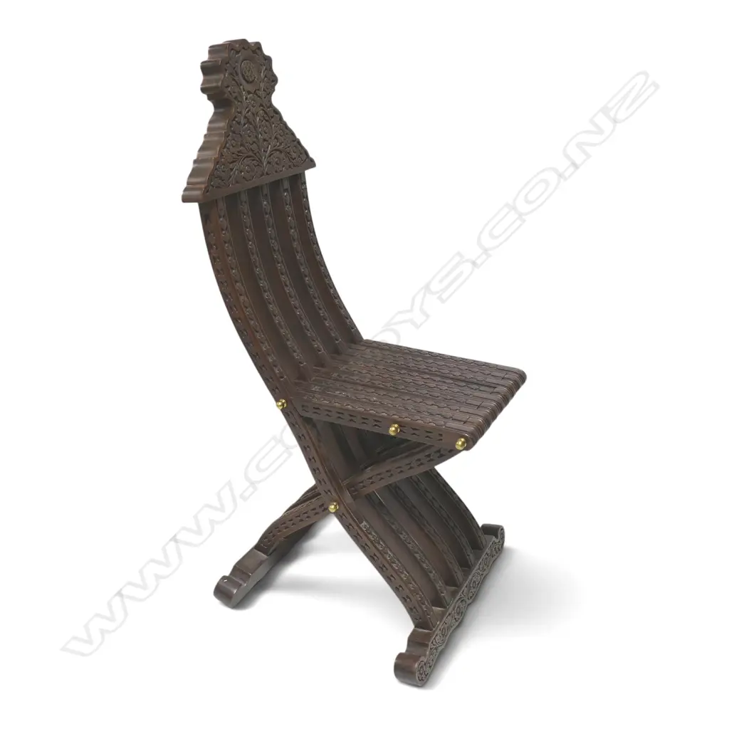 HIGHLY CARVED WOODEN ANGLO-INDIAN FOLDING CHAIR,1100 X 400 X 300MM Image 1++