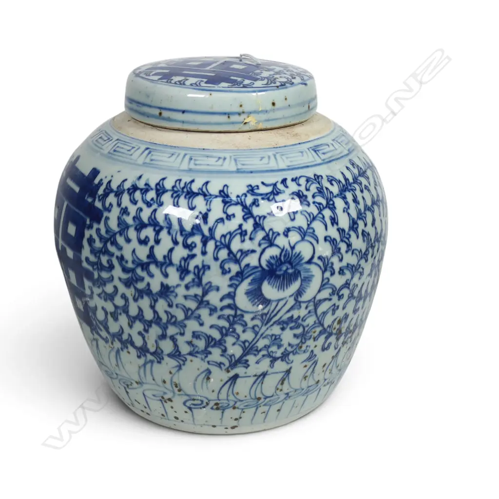 ORIENTAL B/W LIDDED GINGER JAR H.220mm Image 1++