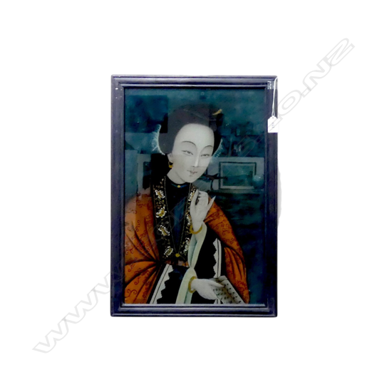 ORIENTAL ARTWORK, REVERSE PAINTED ON GLASS 485x320mm