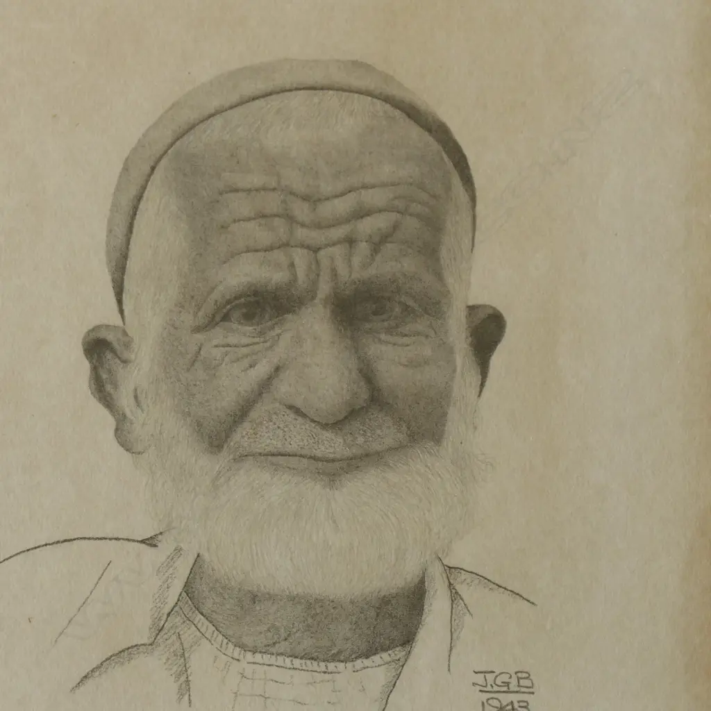 2 KASHMIRI PORTRAIT SKETCHES, BOTH SIGNED J.G.B. 1943, 240x170mm Image 1++