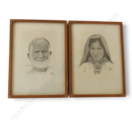 2 KASHMIRI PORTRAIT SKETCHES, BOTH SIGNED J.G.B. 1943, 240x170mm