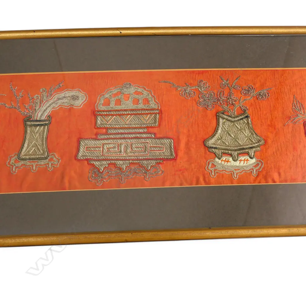 2 FRAMED ORIENTAL EMBROIDERIES 155x695mm, 1010x285mm Image 1++