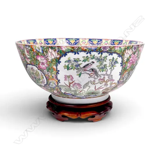 LG ORIENTAL FAMILLE ROSE BOWL ON STAND H.245mm, 410mm dia