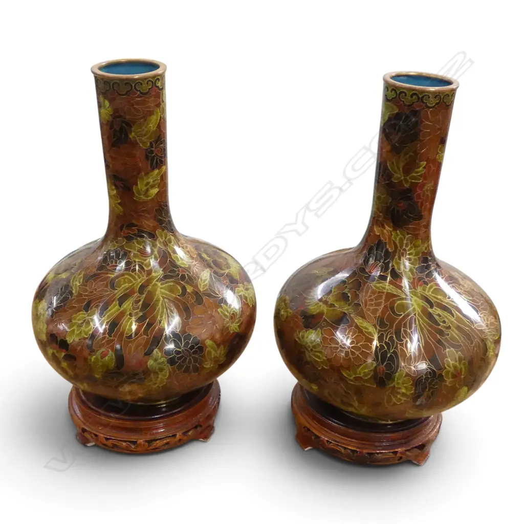 PR CLOISONNE VASES ON STANDS H.300mm Image 1++