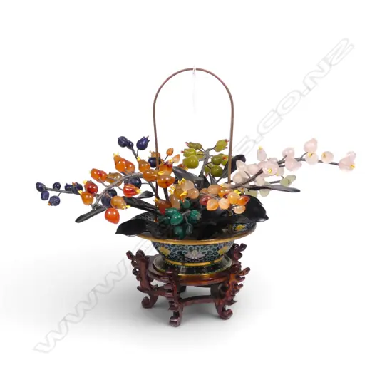 ORIENTAL CARVED GEMSTONE FLORAL BOUQUET H.340mm