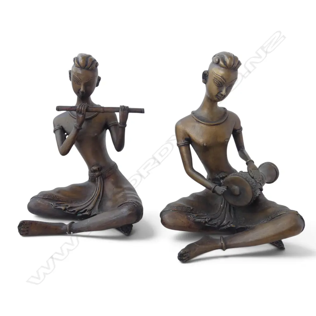 2 THAI BRONZE COURT MUSICIANS H.195mm Image 1++