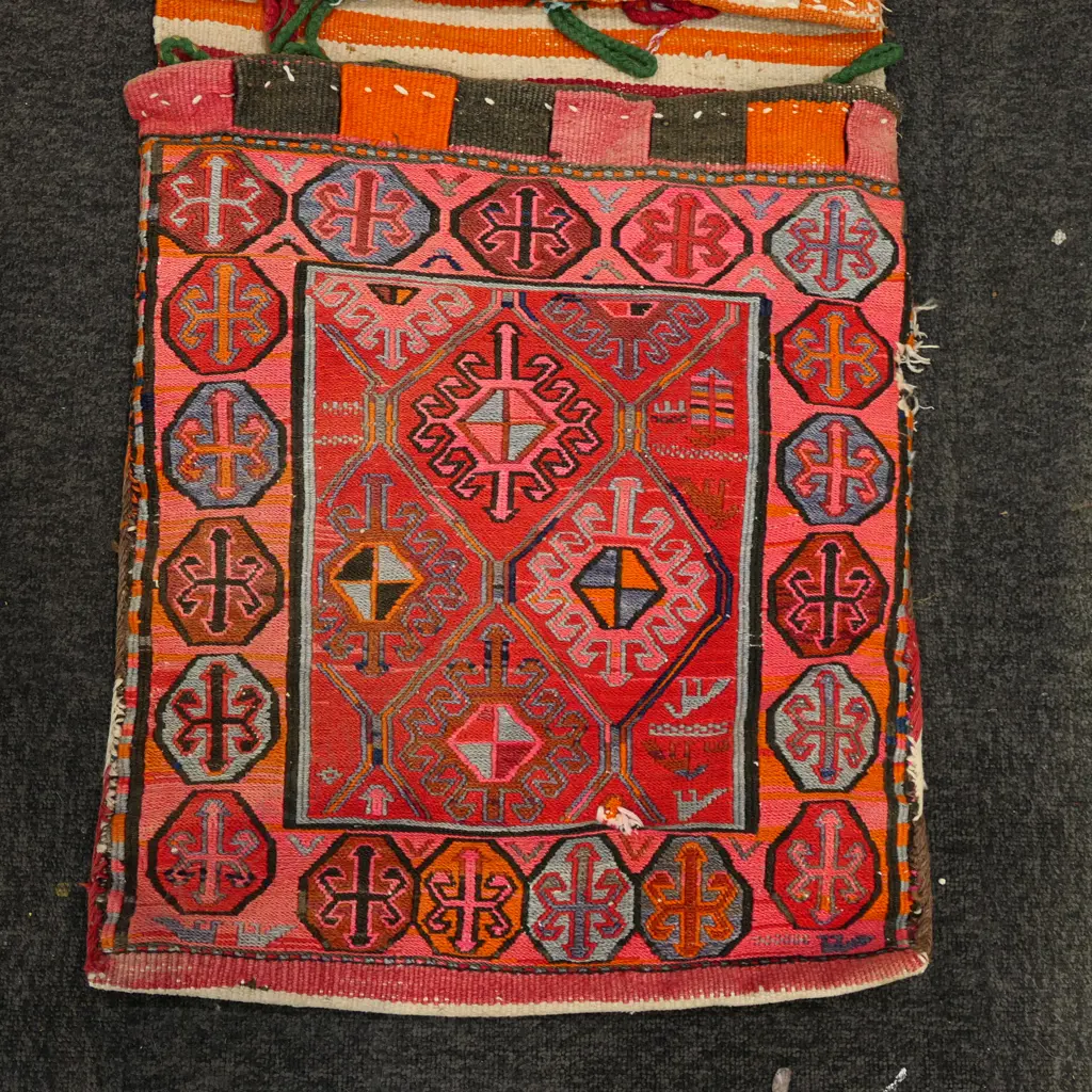 VINTAGE TRIBAL WOOL DOUBLE SADDLEBAG KHURJIN, 1200 X 480MM Image 1++