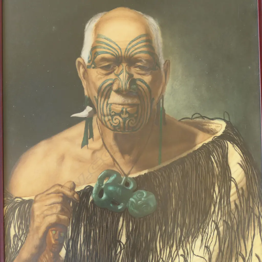 C.F. GOLDIE, PATARA TE TUHI WAIKATO CHIEF, PART HAND-TOUCHED PRINT, 495x395mm Image 1++