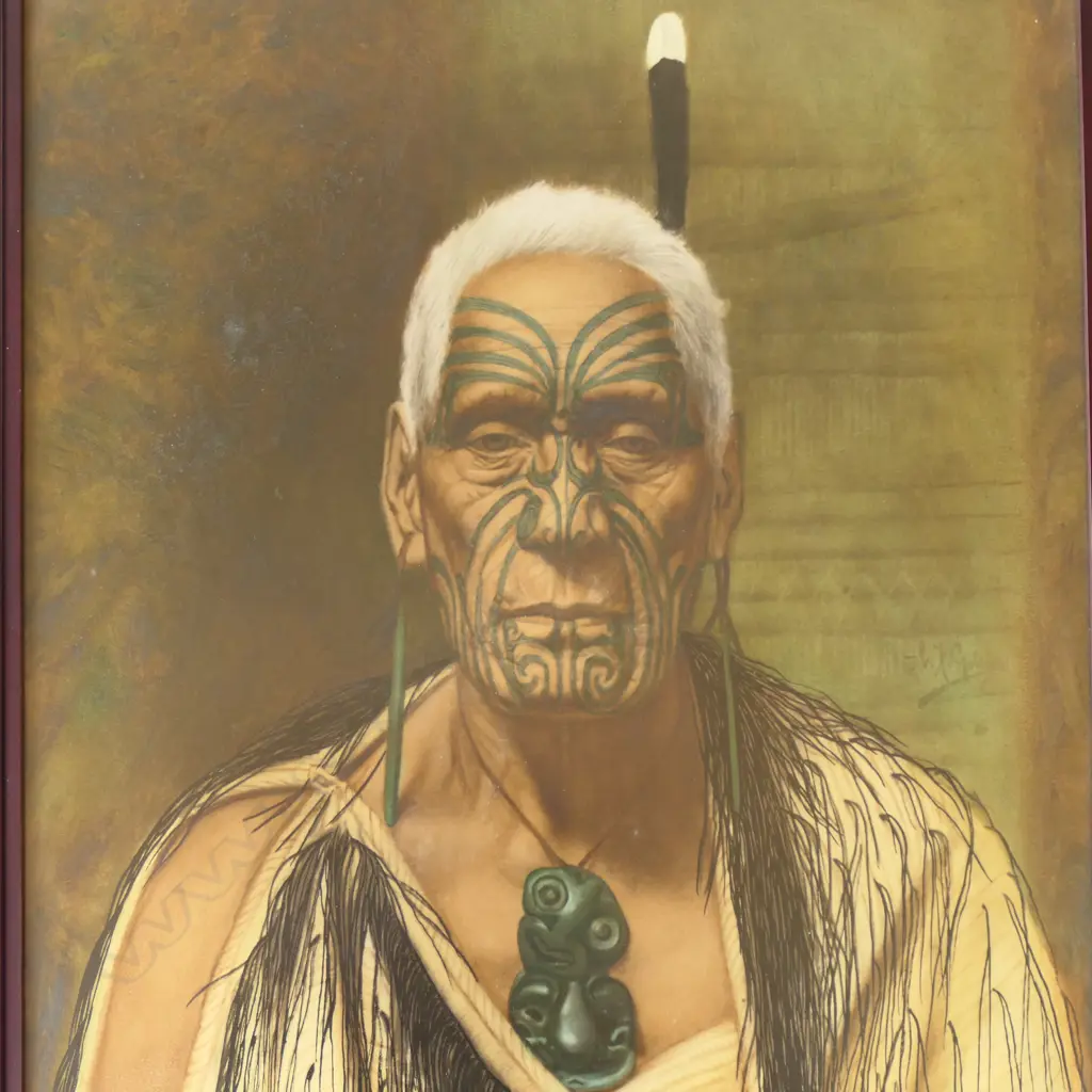 C.F. GOLDIE, KAMARIERA WHAREPAPA, PART HAND-TOUCHED PRINT, FRAMED w. PLAQUE, 495x390mm Image 1++
