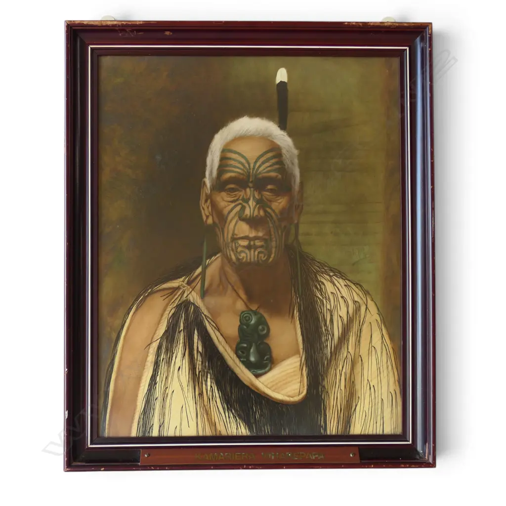 C.F. GOLDIE, KAMARIERA WHAREPAPA, PART HAND-TOUCHED PRINT, FRAMED w. PLAQUE, 495x390mm Image 1++