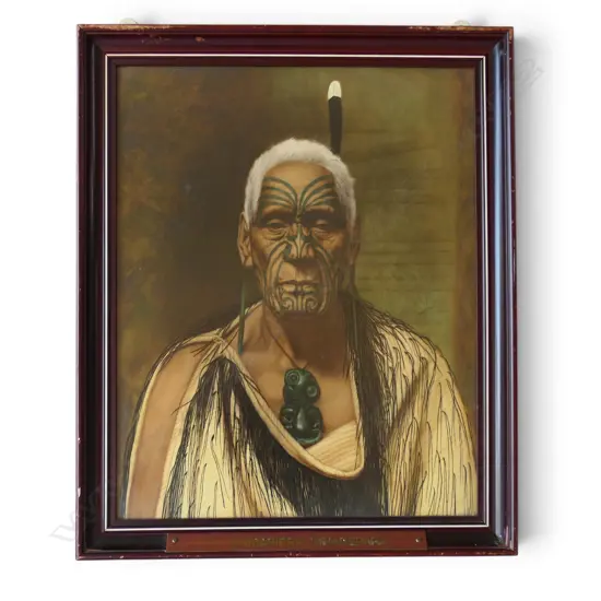 C.F. GOLDIE, KAMARIERA WHAREPAPA, PART HAND-TOUCHED PRINT, FRAMED w. PLAQUE, 495x390mm