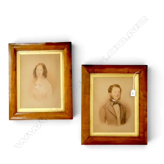 PAIR OF C1840 WATERCOLOUR PORTRAITS. 300 X 225mm. One detailed verso 'Paul Holstrom...' In maple framed under glass.