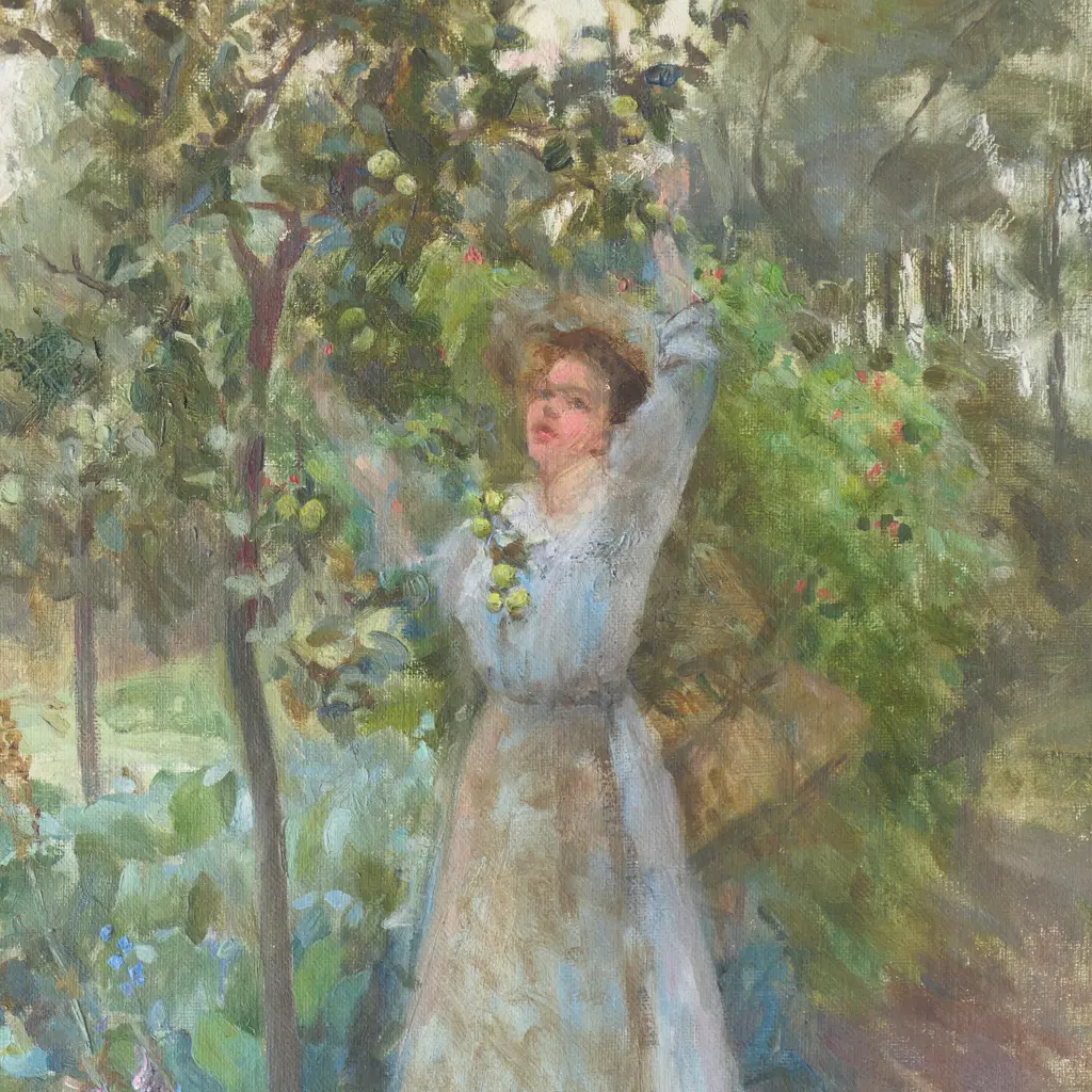 ARTIST UNKNOWN, WOMAN IN AN ORCHARD, FRAMED OIL ON CANVAS, 500 x 380MM Image 1++