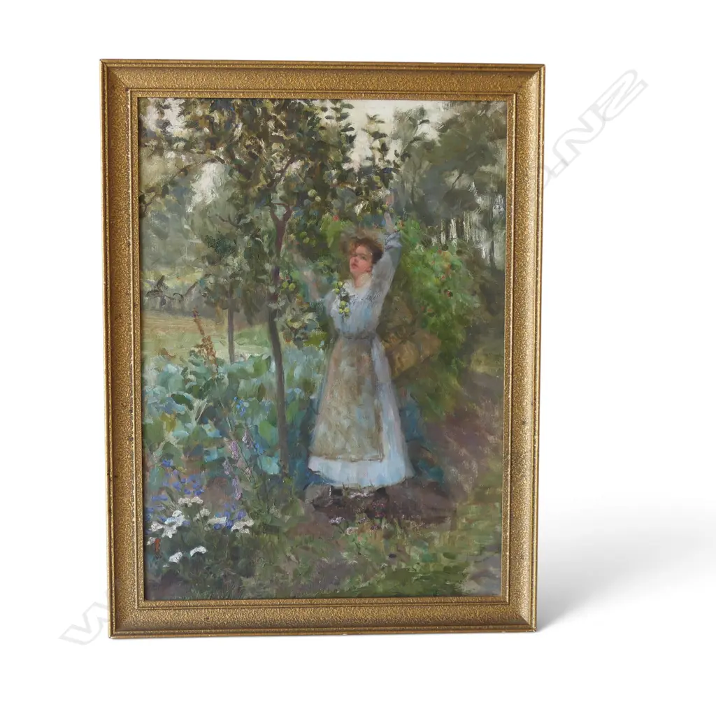 ARTIST UNKNOWN, WOMAN IN AN ORCHARD, FRAMED OIL ON CANVAS, 500 x 380MM Image 1++