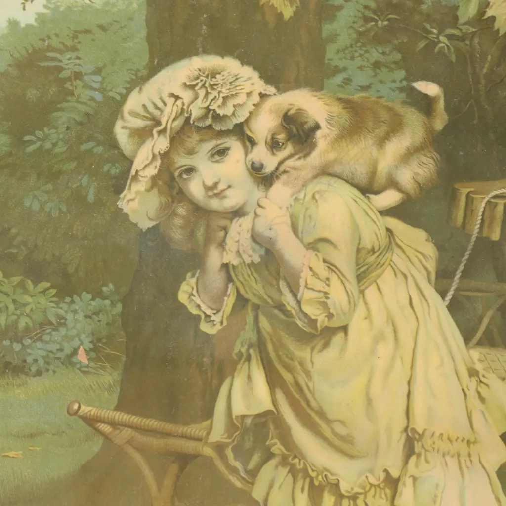 VINTAGE PRINT OF "PICKABACK" by C. BURTON BARBER in ecclesiastical frame 540x390mm + FRAMED ETCHING Image 1++