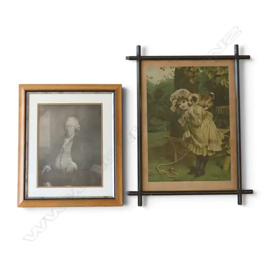 VINTAGE PRINT OF "PICKABACK" by C. BURTON BARBER in ecclesiastical frame 540x390mm + FRAMED ETCHING