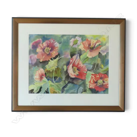 ANNE MURRAY 'POPPIES' WATERCOLOUR. Signed. Labelled verso. 400 x 545mm.