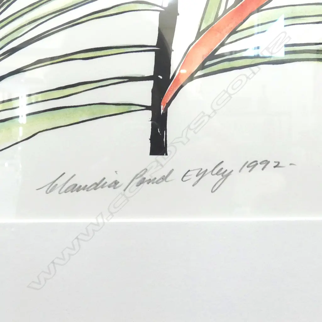 Claudia Pond-Eyley (NZ, 1946-) Hand coloured SILK SCREEN PRINT 'NIKAU AT TAKATU' Ltd. Ed. 1/12. Signed & dated '92 Image 1++