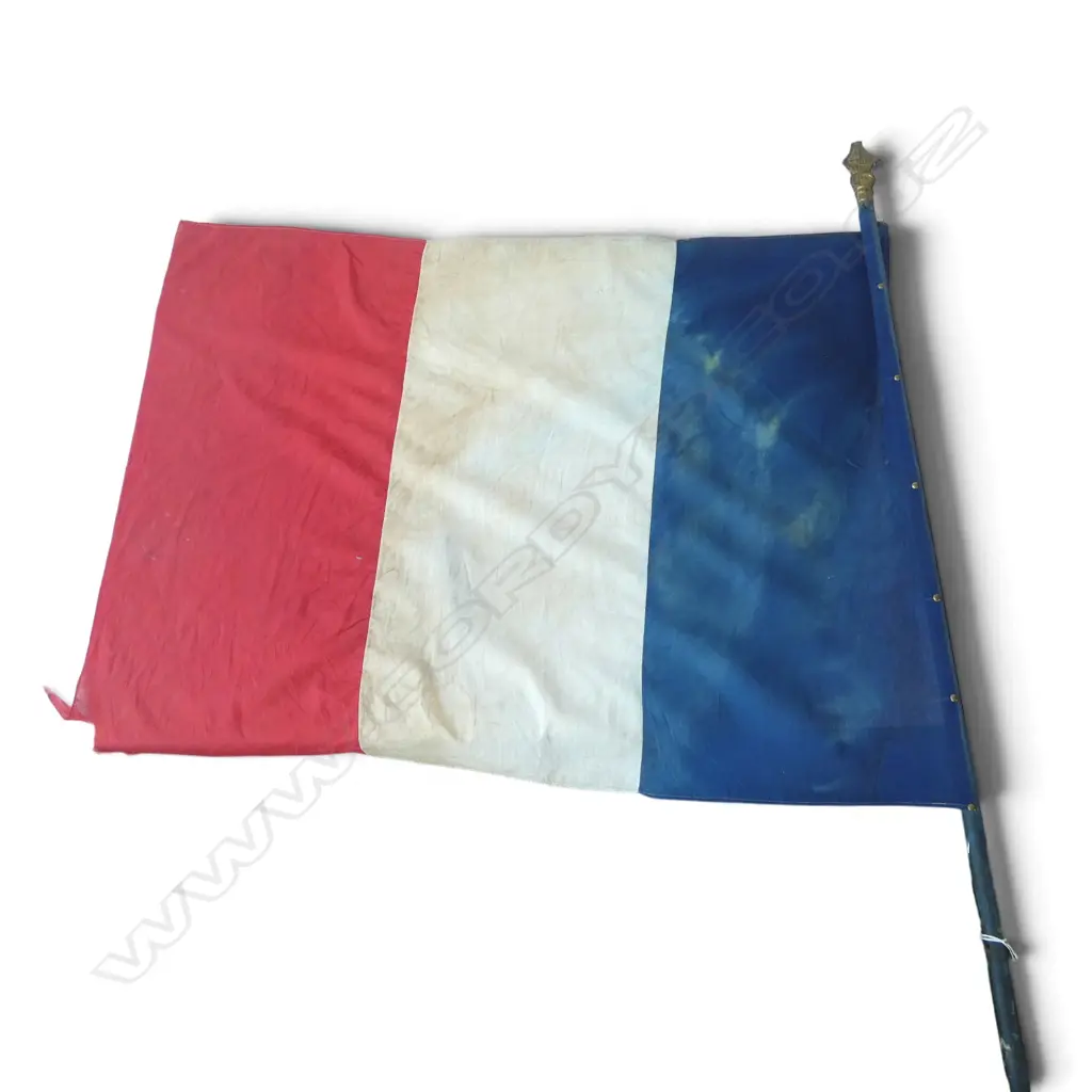 VINTAGE FRENCH FLAG on pole H.1710mm Image 1++