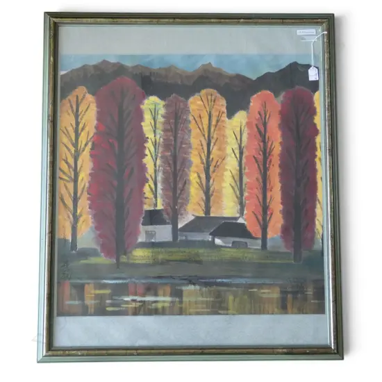 Attributed Lin Fengmian (1900-1991) Autumn Twilight in a Forest ink and colour on paper. 680 x 680mm