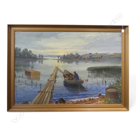 EUROPEAN SCHOOL, SIGNED LOWER RIGHT, LAKE SCENE,  OIL ON CANVAS, 890 x 1310mm