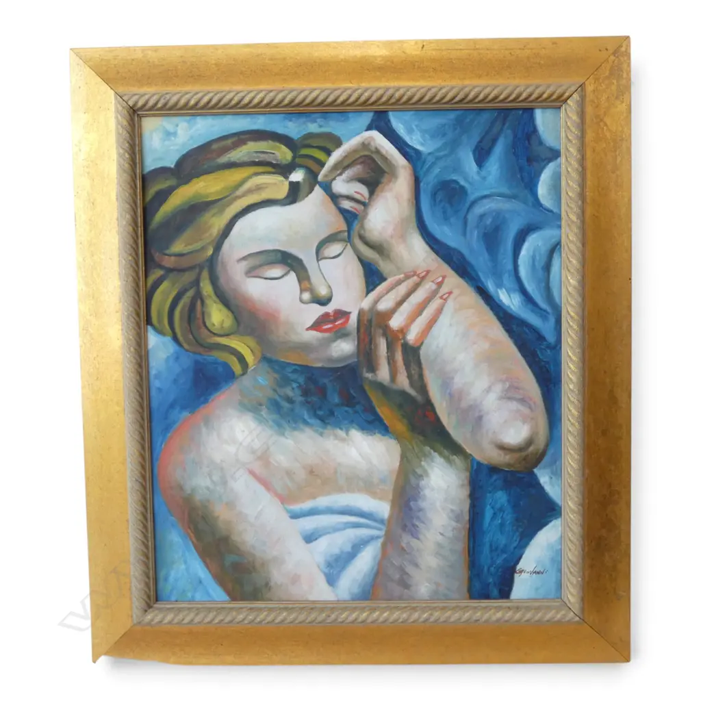 PORTRAIT OF A WOMAN, ACRYLIC ON BOARD, SIGNED 'GIOVANNI' 595x500mm Image 1++