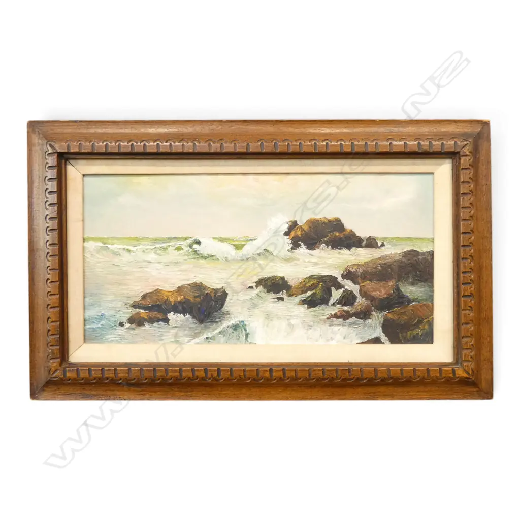 JUDY ENGLER, ROCKY COASTLINE, SIGNED & DATED 1966, OIL ON CANVAS, 290x600mm Image 1++