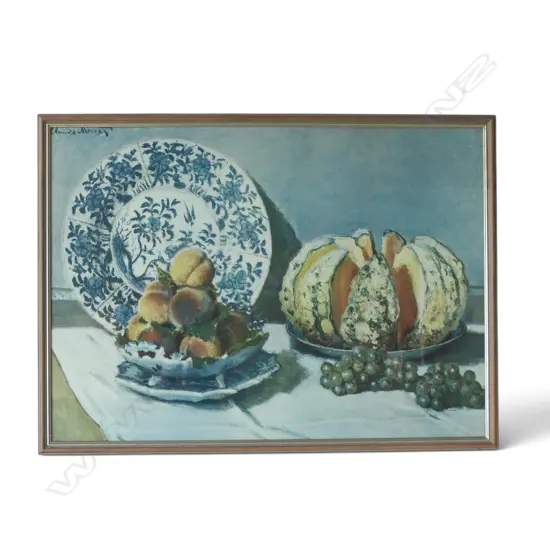 VINTAGE CLAUDE MONET ‘STILL LIFE’ FRAMED PRINT, LABEL TO REVERSE, L.740mm H.550mm  