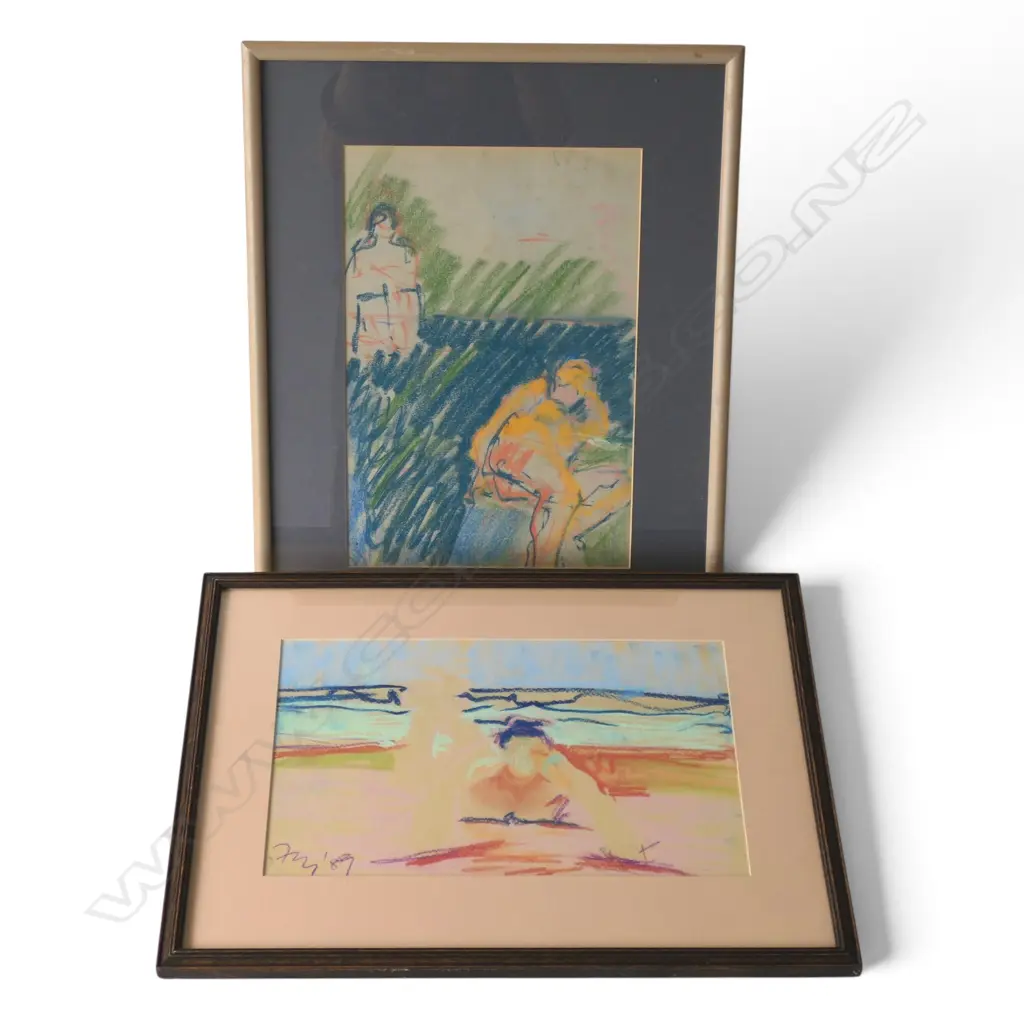 PATRICIA FRY, 'BEACH NUDE' & 'LIFE CLASS', PASTEL ON PAPER (2 WORKS), SIGNED AND DATED 89, 390 X 265MM & 240 X 390MM Image 1++