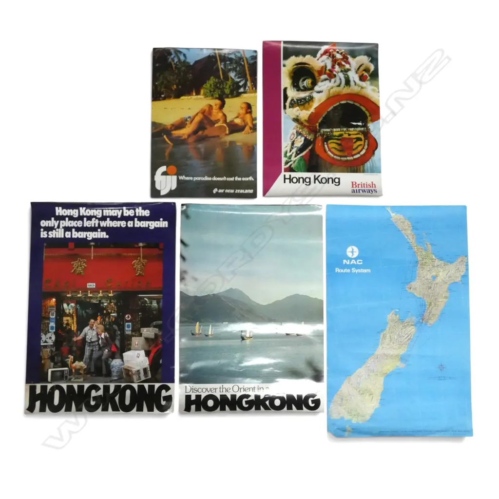 5 VINTAGE TRAVEL POSTERS - BRITISH AIRWAYS (HONG KONG X 3), FIJI, NAC ROUTE MAP - SEE DESCRIPTION, Image 1++