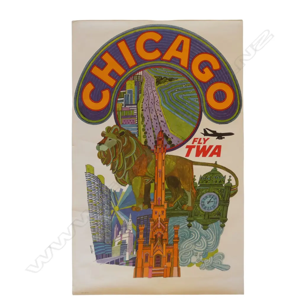 DAVID KLEIN 'CHICAGO' VINTAGE POSTER FOR TWA 1010 X 635MM Image 1++