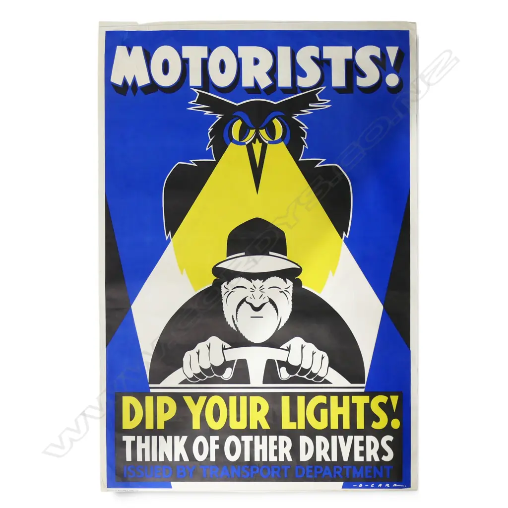 VINTAGE POSTER 'MOTORISTS! DIP YOUR LIGHTS! THINK OF OTHER DRIVERS Issued by Transport Department' BY D. Carr 750 x 490m Image 1++