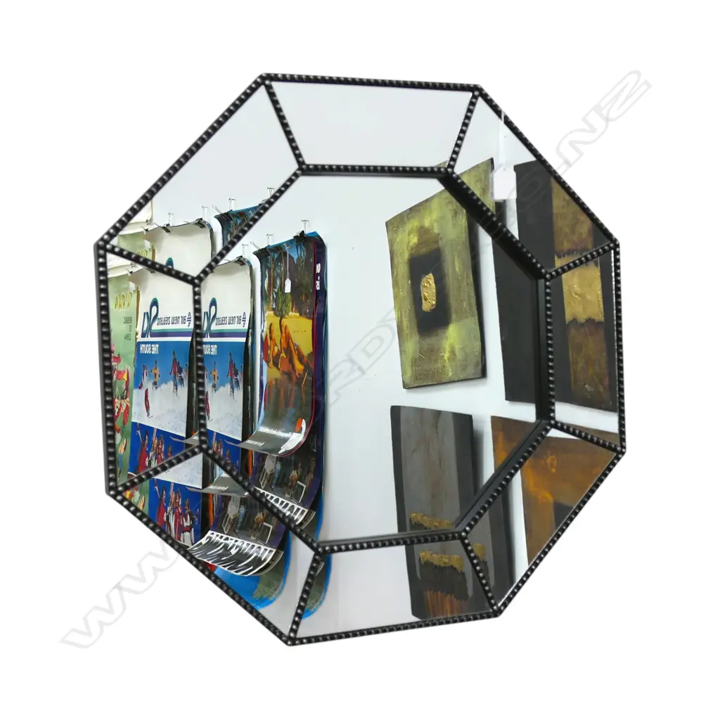 SILVER TONE HEXAGONAL BEADED WALL MIRROR,600 X 600MM Image 1++