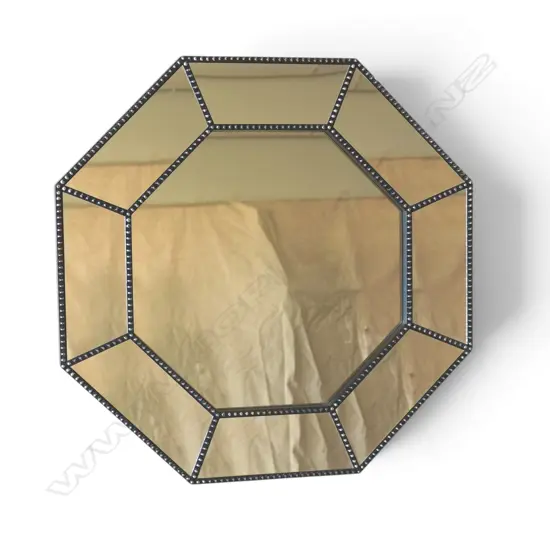 SILVER TONE HEXAGONAL BEADED WALL MIRROR,600 X 600MM
