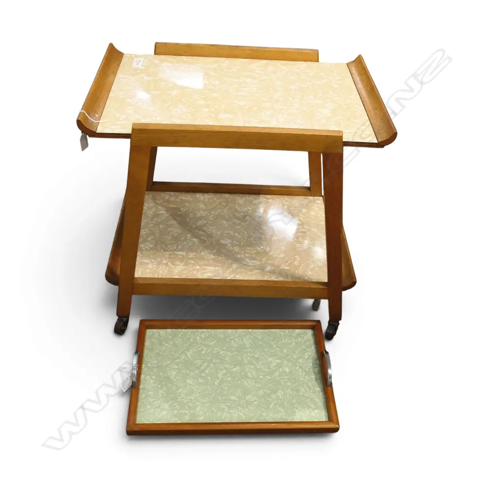 RETRO FORMICA DRINKS TROLLEY & TRAY 640x445x625mm  Image 1++
