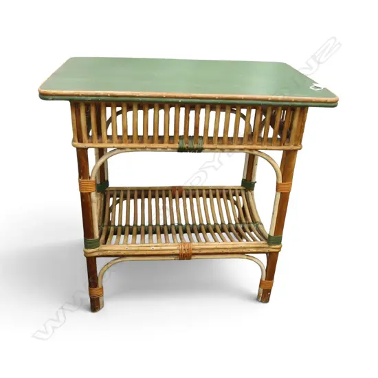 VINTAGE CARNIVAL CANE SIDE TABLE green top. 720 x 465 x 700mm.