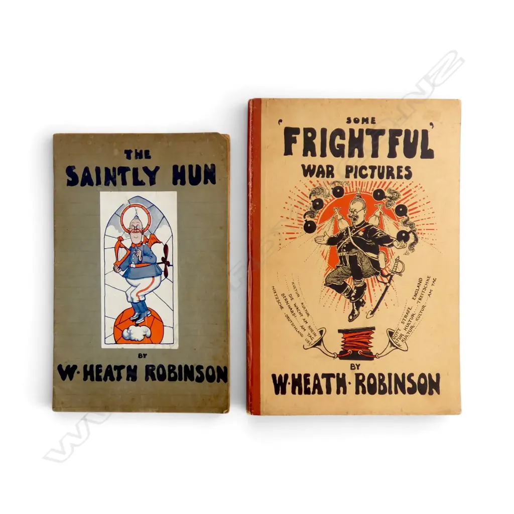 2 ANTIQUE BOOKS OF HUMOROUS SKETCHES of WW1 by Heath Robinson Image 1++