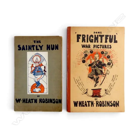 2 ANTIQUE BOOKS OF HUMOROUS SKETCHES of WW1 by Heath Robinson
