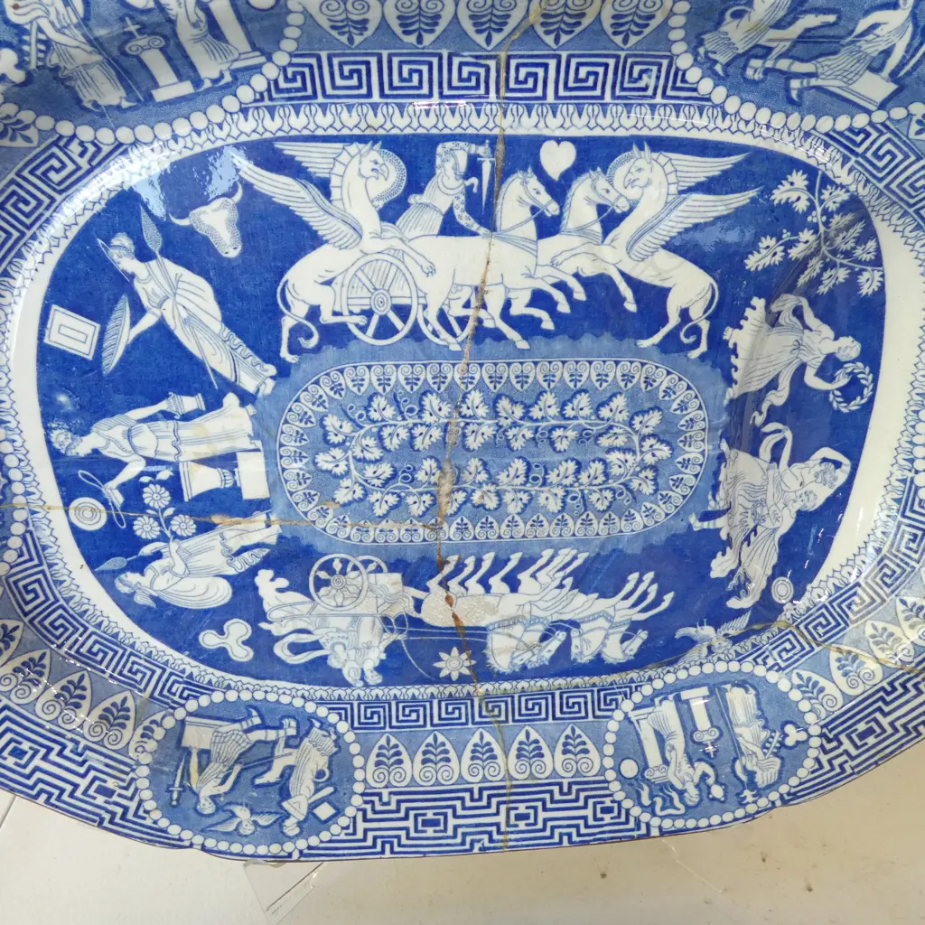 ANTIQUE SUEZ DAVENPORT B/W ASHET + OTHER DISH repairs W.540mm Image 1++