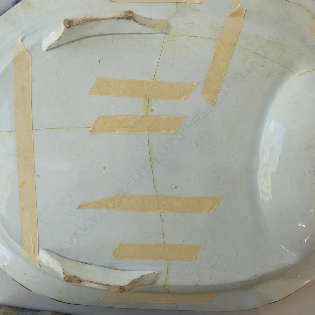 ANTIQUE SUEZ DAVENPORT B/W ASHET + OTHER DISH repairs W.540mm Image 1++