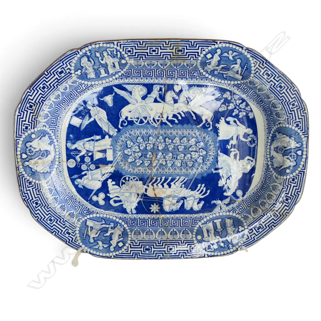 ANTIQUE SUEZ DAVENPORT B/W ASHET + OTHER DISH repairs W.540mm Image 1++