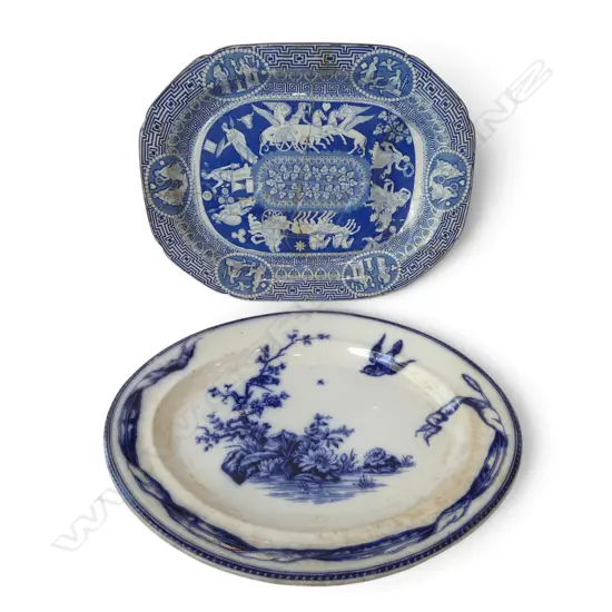 ANTIQUE SUEZ DAVENPORT B/W ASHET + OTHER DISH repairs W.540mm