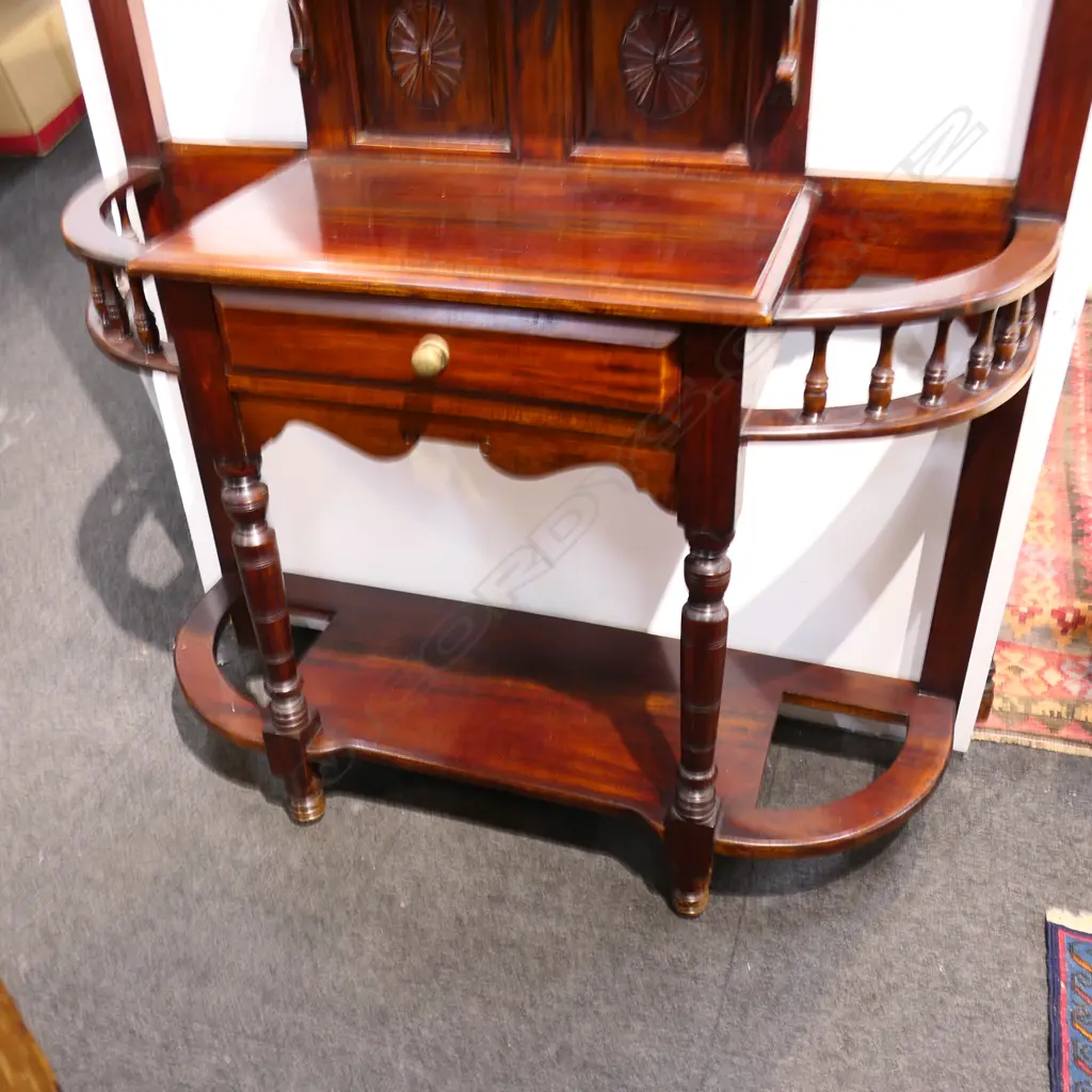 REPRODUCTION CARVED HARDWOOD VICTORIAN STYLE TALL HALLSTAND turned supports. H.2270mm. Image 1++