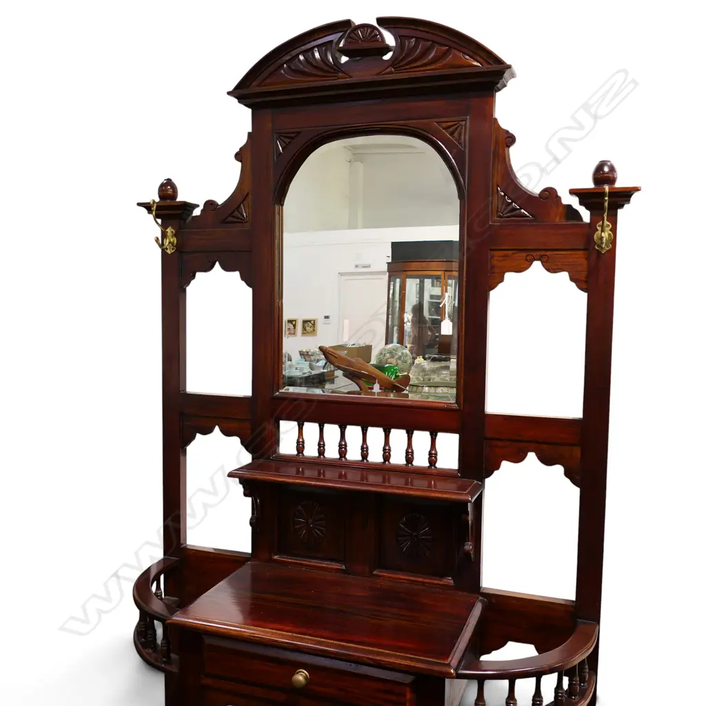 REPRODUCTION CARVED HARDWOOD VICTORIAN STYLE TALL HALLSTAND turned supports. H.2270mm. Image 1++